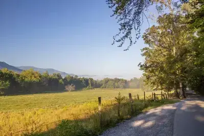 meadow and mountain view from Cades Cove Loop Road