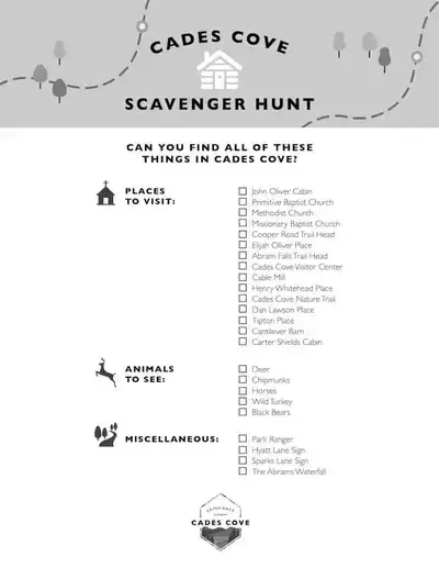 cades cove scavanger hunt