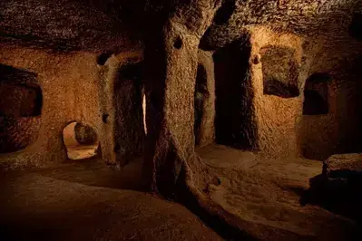 Structures and windows in the underground city beneath Cades Cove.